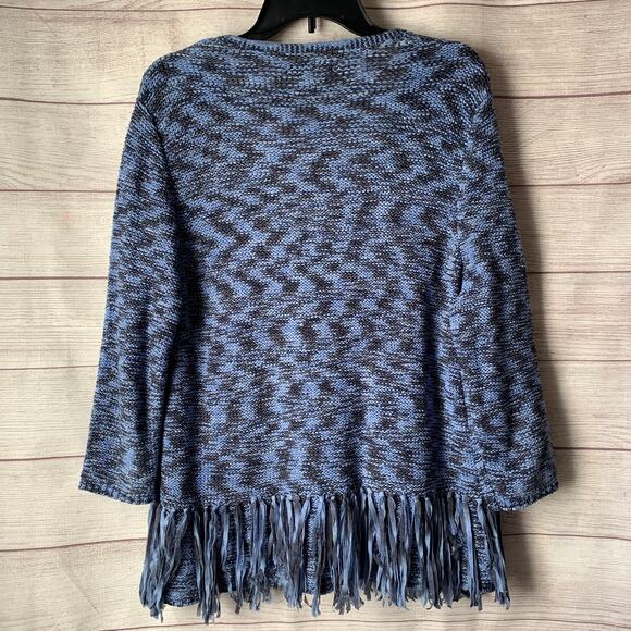 Laura Ashley Blue Cardigan Sweater with Fringe Tassels 3/4 Sleeves Size Large - Picture 6 of 16